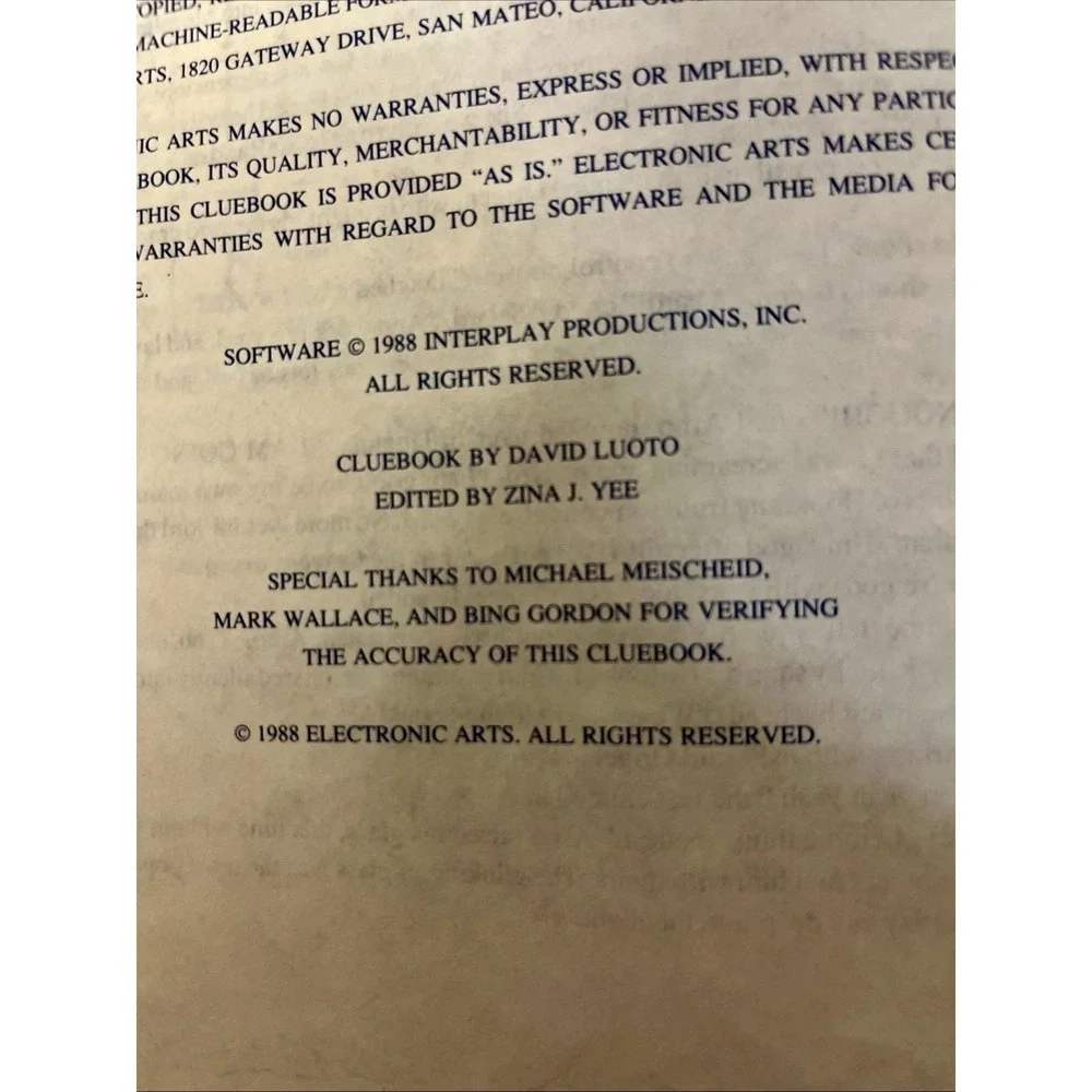 The Bard's Tale III Thief of Fate Clue Book Paperback Electronic Arts 1988